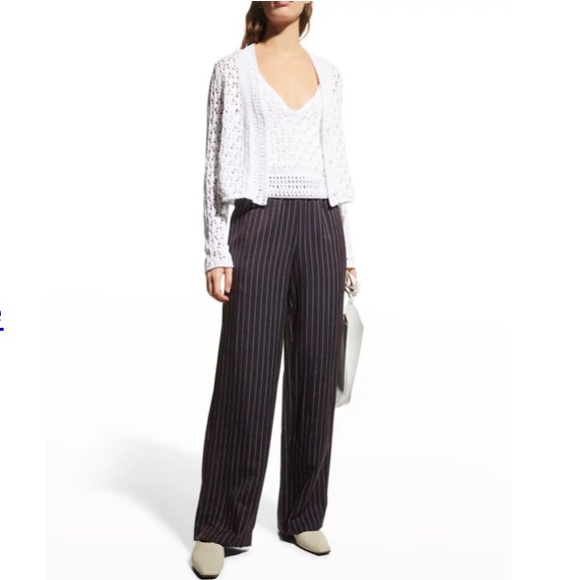 Armani Collezioni Pinstriped Linen Blend wide leg pants in black - Picture 7 of 14